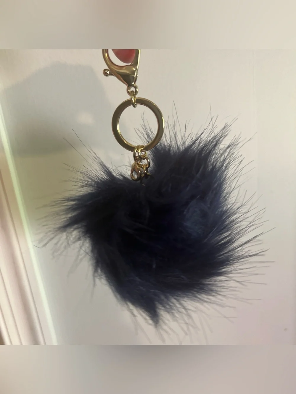 Origami Owl Pom Pom Bag Clip Keychain Poof Navy Blue GOLD